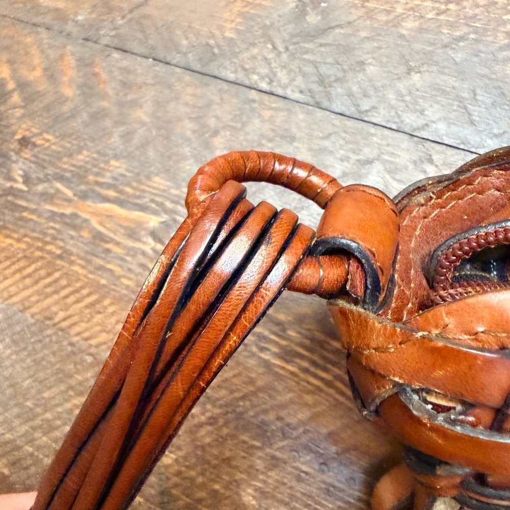 Vintage brown BONANI Basket Weave Leather Crossbody Shoulder Bag Purse - Picture 8 of 12